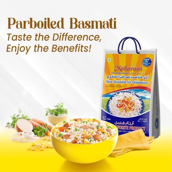 Maharani Rice Suitable for Diabetics Basmati Rice (5 Kg.) | Premium Parboiled Basmati Rice, Diabetic Friendly with Lower G.I. Level